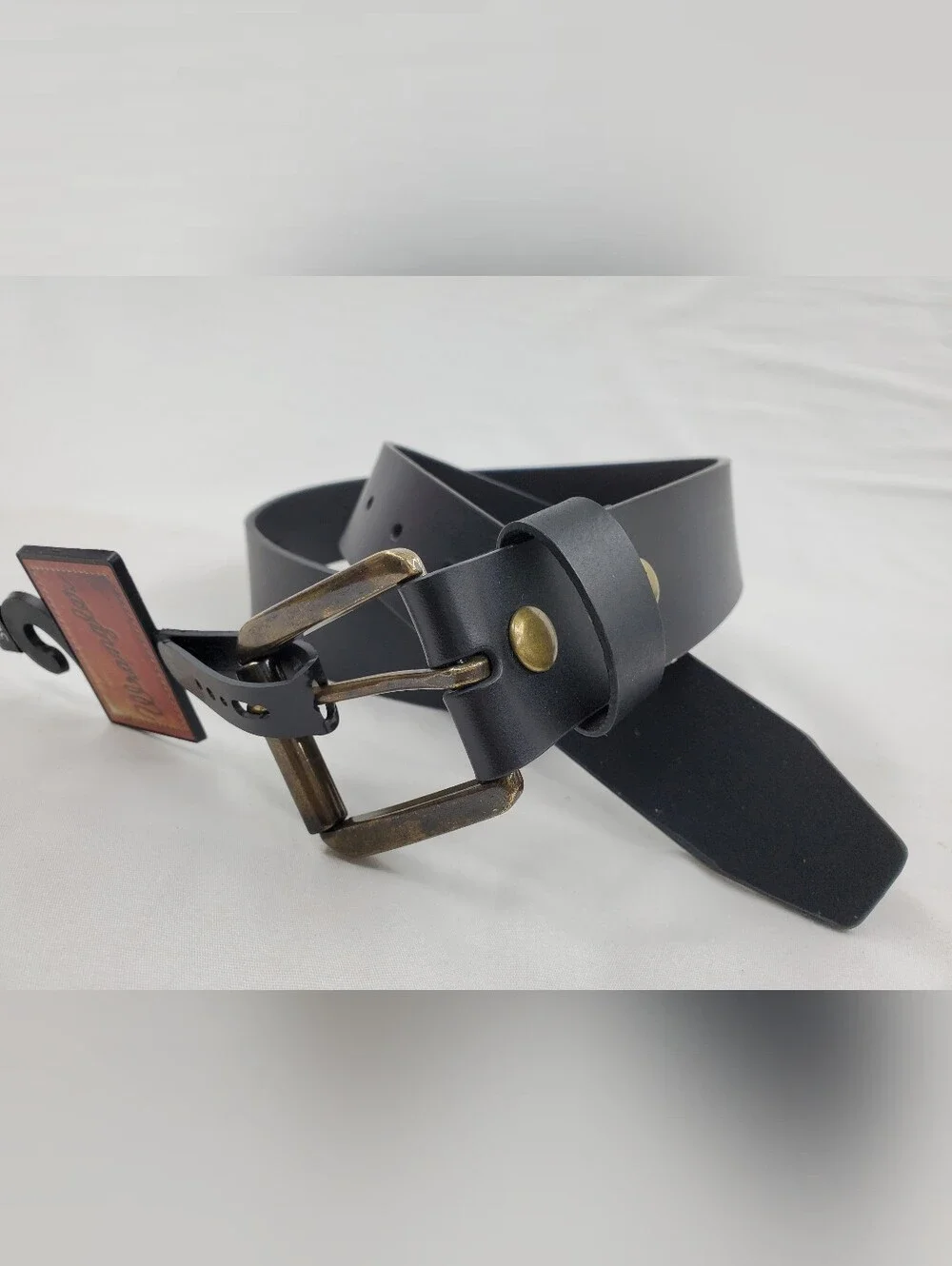Men's Black Leather Belt with Brass Buckle